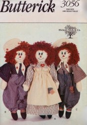 3056 BUTTERICK 22''  HIM & HER RAGGEDY CLOTH DOLLS, CLOTHES PATTERN